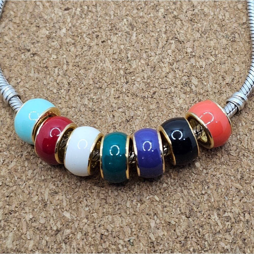18K GOLD RED WHITE BLACK GREEN PURPLE ORANGE WHITE SPACER CHARMS FOR PANDORA